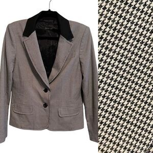 Trina Turk- Ivy League Blazer Black & White Houndstooth Patch Elbow, Size 8